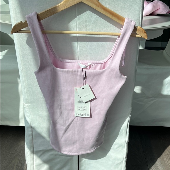 Zara Tops - Zara Pale Pink Square-Neck Ribbed Tank